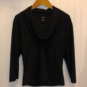 EXPRESS Sz M Short Black Top Women’s Cowl Neck 3/4 Sleeves Gorgeous On!